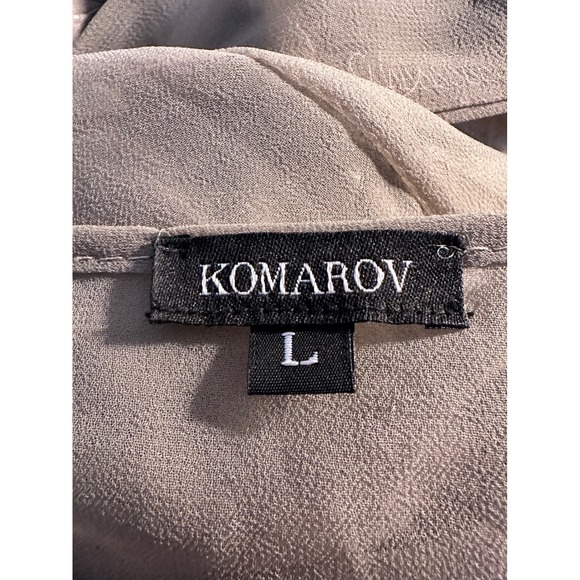 KOMAROV Chiffon Overlay Crinkle Textured Maxi Dress Size L Beige Formal Wedding - Picture 9 of 11